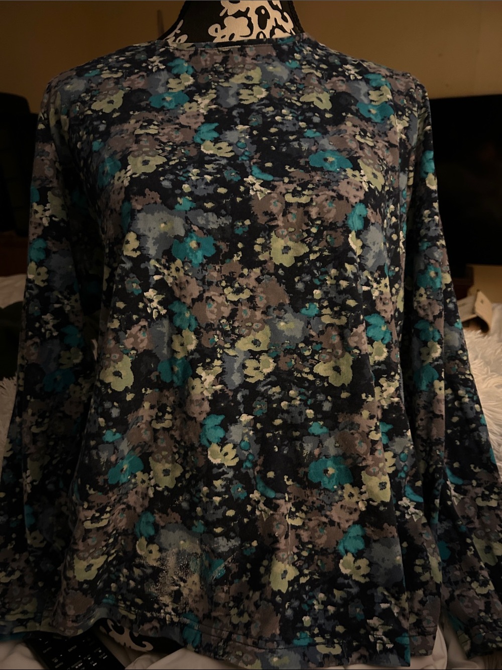 croft & barrow Navy Floral Long Sleeve Tee with Teal and Olive Accents